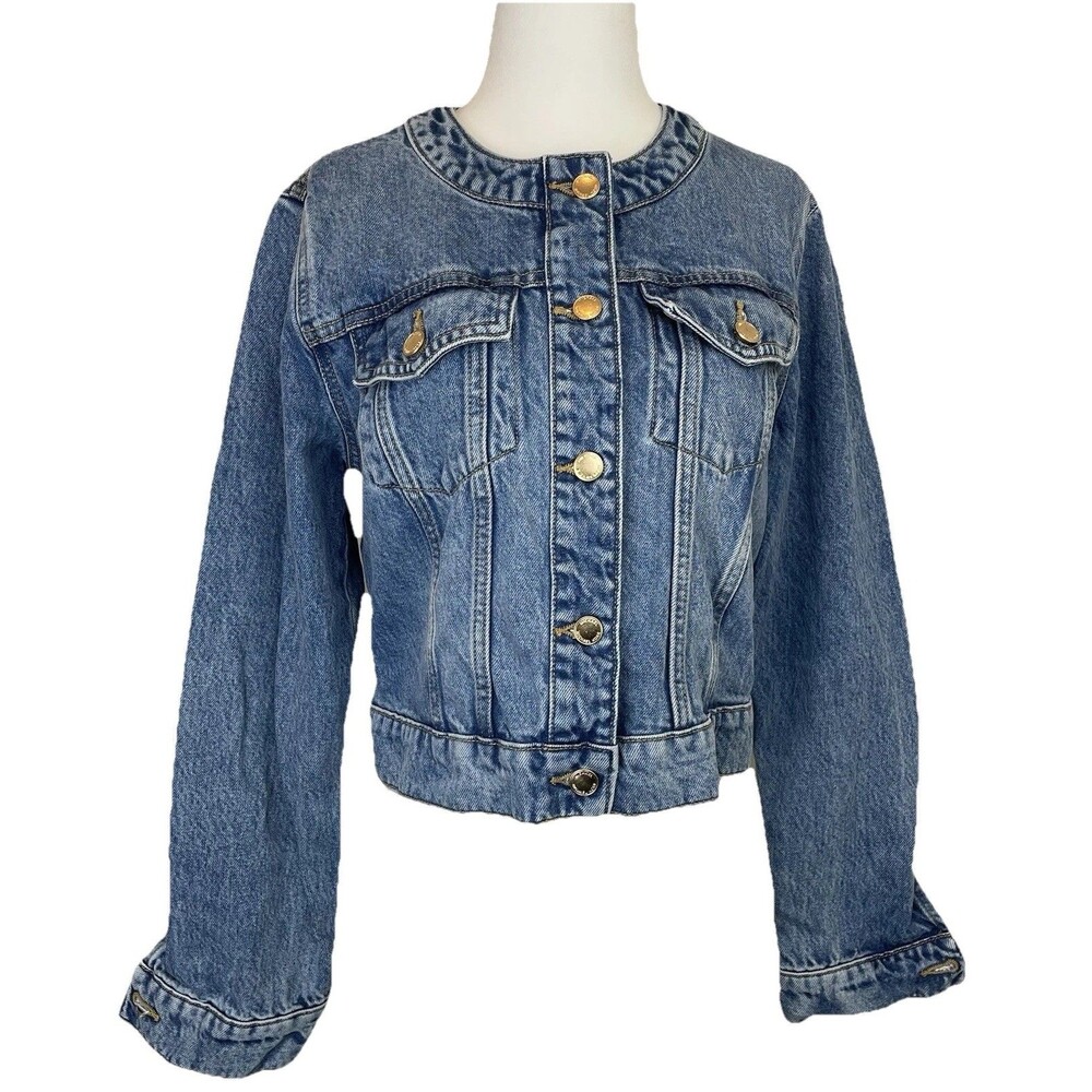 MICHAEL KORS Women's Blue Denim Jean Jacket, Gold MK Logo Buttons-M